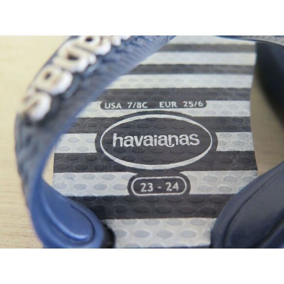 Havaianas Boy's Size 7/8C Blue/White Striped Slim Rubber Thong Flip Flop - Picture 6 of 6